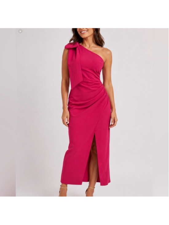 PrettyGarden Dresses & Skirts - One-Shoulder Raspberry Pink Evening Dress with Side Drape. prom wedding. 1991